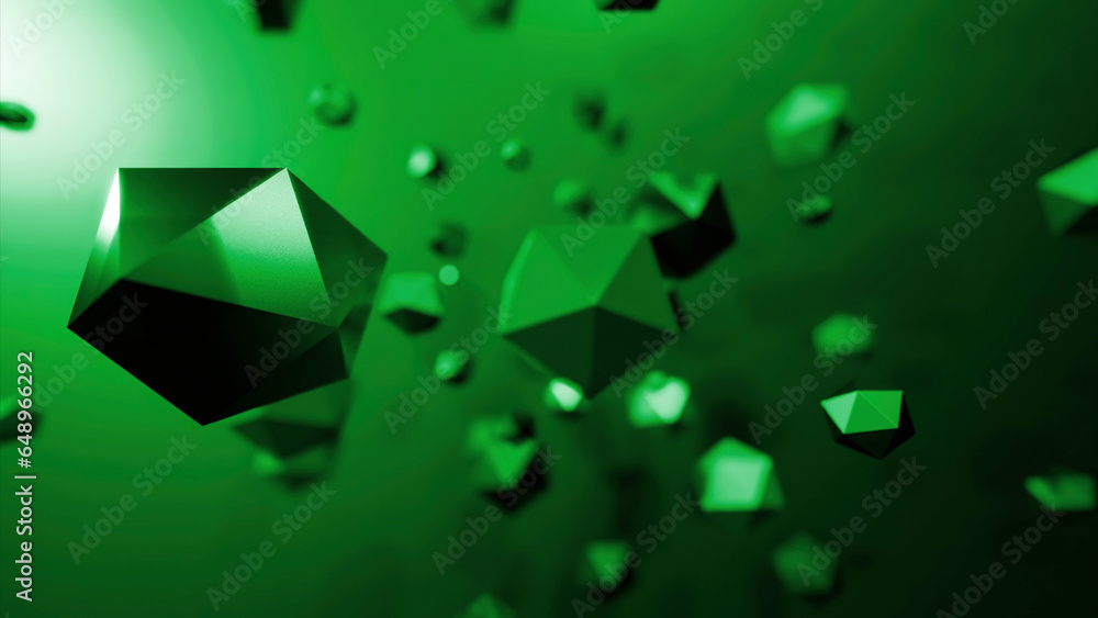 Poster 3d polygons rotating in space. design. chaotic orbits of rotation of polygonal figures. molecular ro