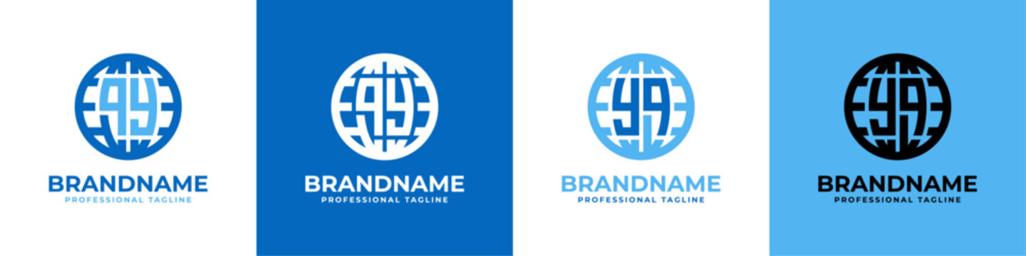 Letter QY and YQ Globe Logo Set, suitable for any business with QY or YQ initials.