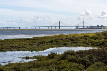 Landscape next to the Vasco da Gama Bridge in Lisbon, Portugal
