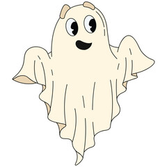 Cartoon Halloween ghost in groovy style