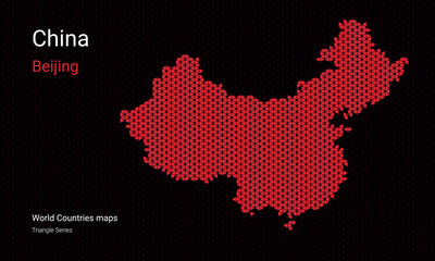 China creative vector dark map. China Beijing vector map. Triangle black pattern.