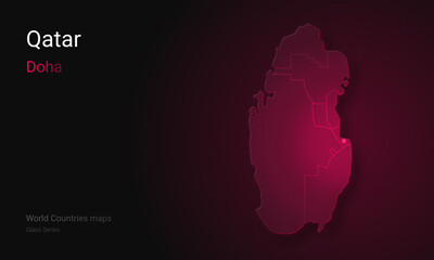 Creative map of Qatar. Political map. Doha. Capital of Qatar. World Countries maps with borders. Glass Series. Arabian Peninsula.