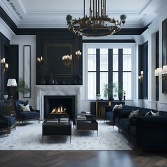 black luxury living room interior