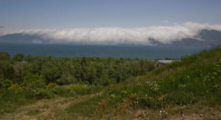 Beautiful landscape with Lake Sevan. Travel to Armenia.