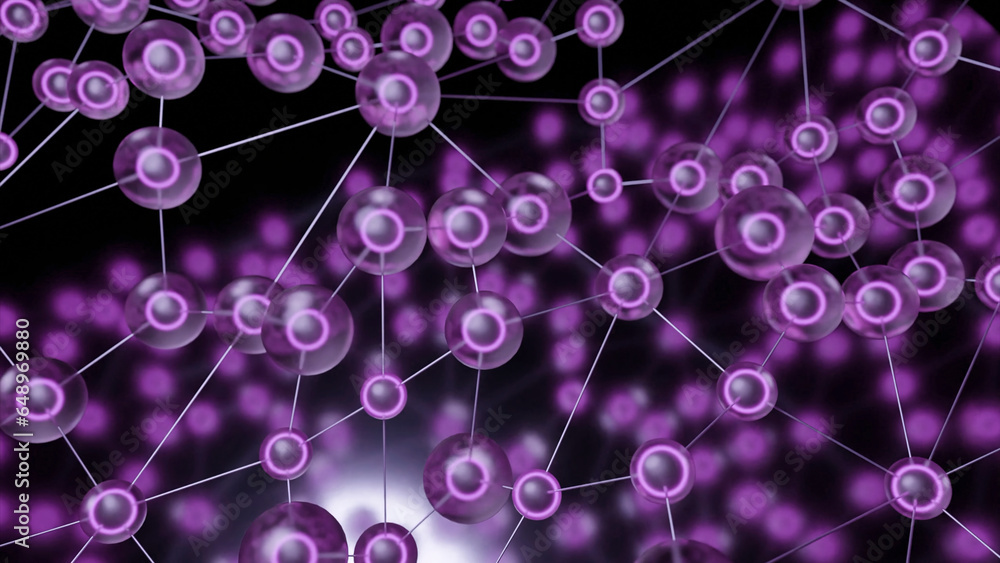 Poster molecules with lines move in waves. design. biological chains of molecular bonds moving in waves. mo