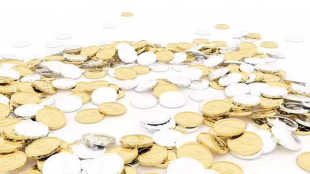 Currency gold silver coins on white able to loop 