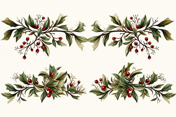 set of mistletoe graphic images designed as elegant borders, ideal for framing holiday invitations and announcements
