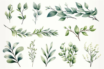 set of mistletoe graphic images showcasing delicate watercolor banners of mistletoe leaves and berries