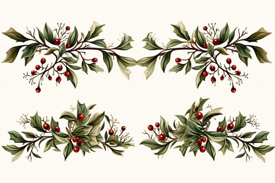 set of mistletoe graphic images designed as elegant borders, ideal for framing holiday invitations and announcements