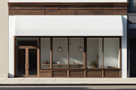 Empty Shop Boutique Storefront For Rent. Modern Retail Store Or Shop Entrance With Glass Window. Generative AI