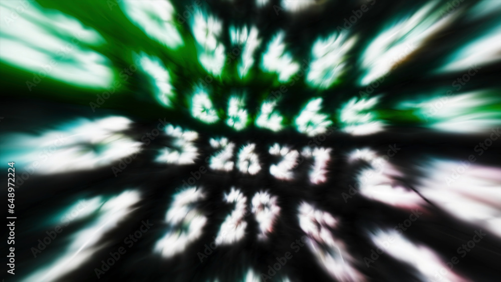 Poster bright appearing numbers in virtual space. motion. bright glowing numbers appear in stream of comput