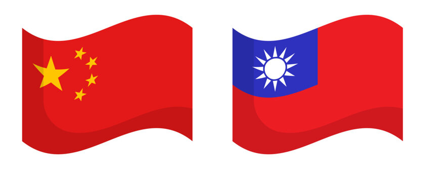 Fluttering Chinese flag and Taiwan flag icon set. Vector.
