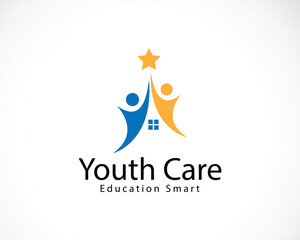youth care logo creative home care design concept people abstract reaching star