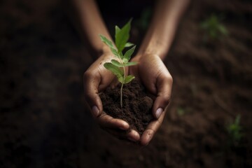 Nurturing Green Plant in Human Hands
