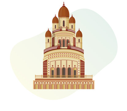 Kolkata City - Dakshineswar Kali Temple -  Icon Illustration