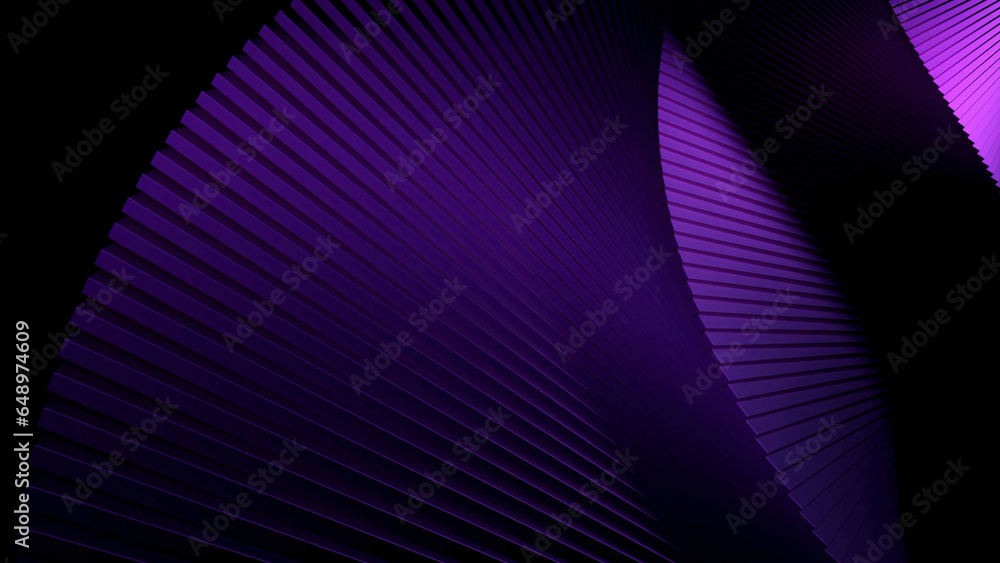 Poster abstract 3d animation of moving curved structure. design. striped 3d structure rotates in space on b