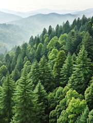 Obraz premium Mystic Canopy: A Journey Through the Fog-Enshrouded Evergreen Forest