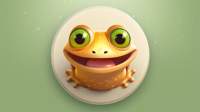 a cute little happy Frog is sitting on a circle sticke.Generative AI