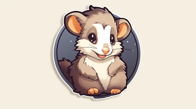 a cute little happy Opossum is sitting on a circle sti.Generative AI