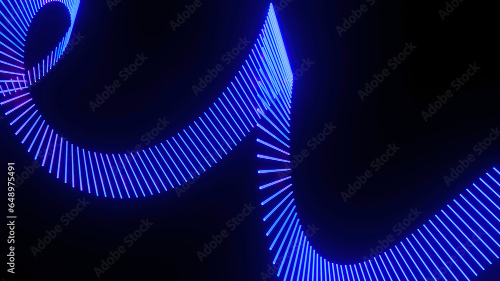 Poster moving curved 3d line of stripes. design. 3d strip of stripes moves with bends in space. animation o