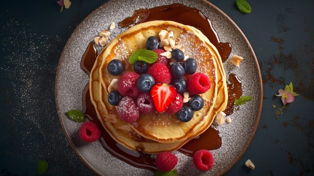 A Delicious American Pancakes photo for a luxury resta.Generative AI