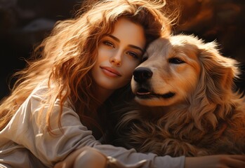 Young woman with her cute pet, dog is man's friend