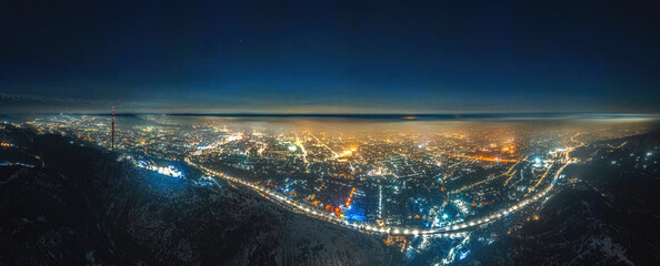 panorama of the night city of Almaty