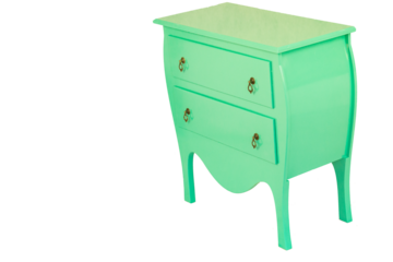 Criado Mudo de cor verde, duas gavetas com puxadores de metal. São Paulo, Brasil.  Formato de arquivo png fundo transparente.	