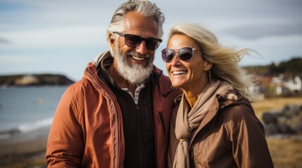 happy elderly couple enjoying a trip to the sea