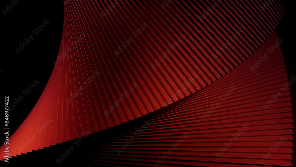 Poster striped 3d structure bends and rotates. design. curved abstract spiral moving on black background. c