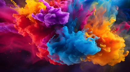 colorful powder on black background, in the style of vibrant collage - obrazy, fototapety, plakaty
