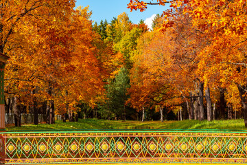 Chinese bridge in autumn in Alexander park, Pushkin (Tsarskoe Selo), Saint Petersburg, Russia