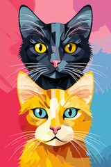 Fototapeta premium Illustration of two cats sitting together created with Generative AI technology