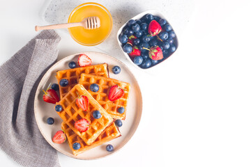 Belgian waffles for breakfast. Dessert food concept. 