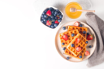 Belgian waffles for breakfast. Dessert food concept. 