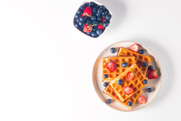 Belgian waffles for breakfast. Dessert food concept. 