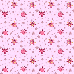 Funny kawaii giraffe seamless pattern background. Colored decorative endless flat vector backdrop animal tracery for fabric, cloth, print, backsplash, textile or wrapping paper