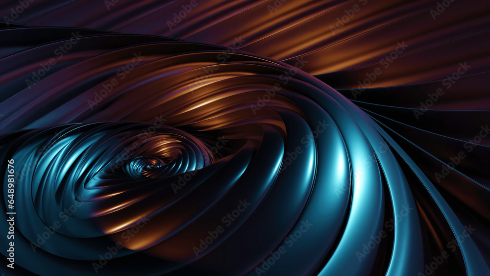 Poster rotating 3d spiral with metal lines. design. 3d vortex in metal spiral with lines. futuristic spiral