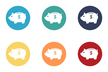 Set of piggy bank icons. A piggy bank saves money. Set of illustrations