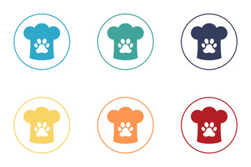 Chef's hat and cat's paw. Animal nutrition concept. Set of illustrations