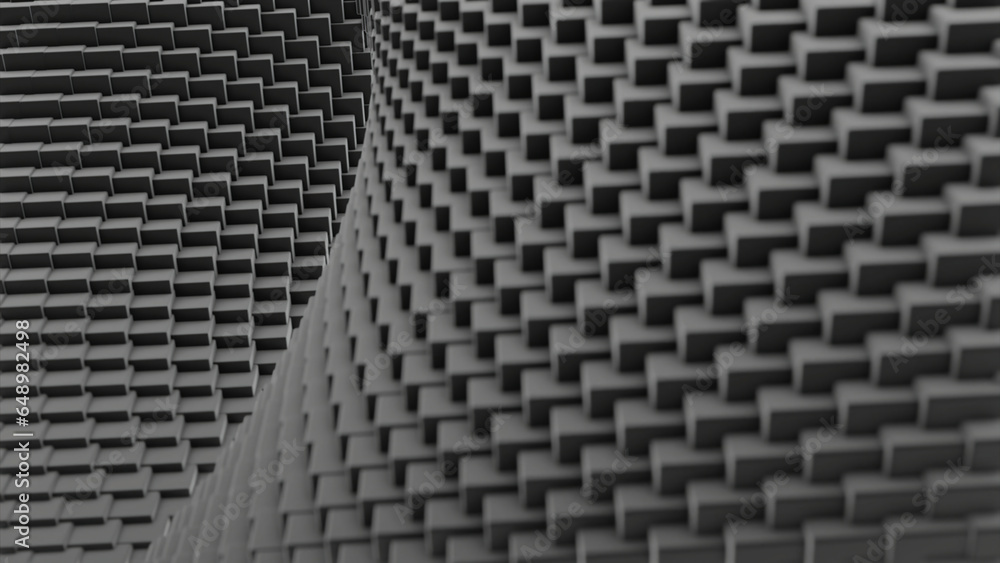 Poster changing geometric background with 3d distortion. design. moving background of squares with 3d spira