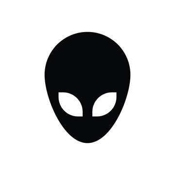Black alien face with big white eyes icon isolated on white background. Vector illustration	