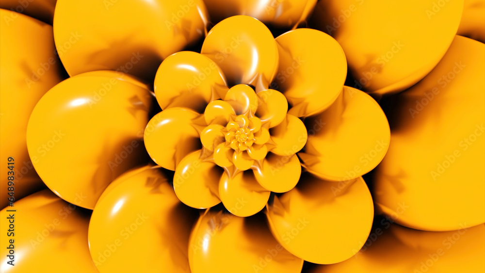 Poster abstract rotating 3d flower. design. bright color pattern of rotating flower. large flower with roun
