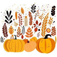 Composition of pumpkins and autumn leaves.