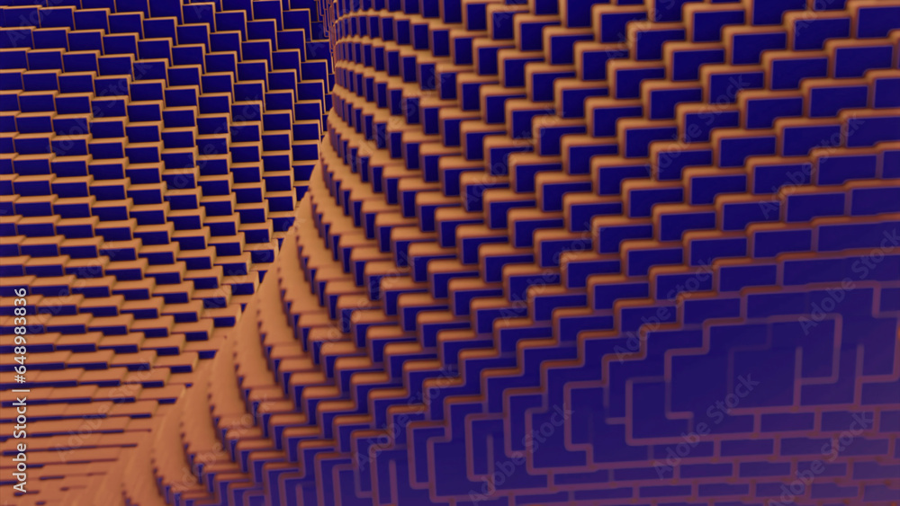 Poster changing geometric background with 3d distortion. design. moving background of squares with 3d spira