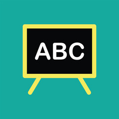 Blackboard with ABC letters icon isolated on turquoise background. Vector illustration