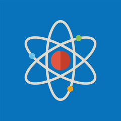 Atom with electrons in electron orbits icon isolated on light blue background. Vector illustration	