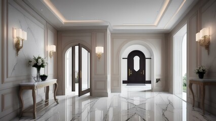 interior of a modern entrance hall with marble finish