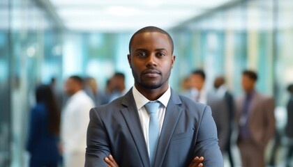 Naklejka premium Black Man Good Looking In Office Space Backdrop Generative AI
