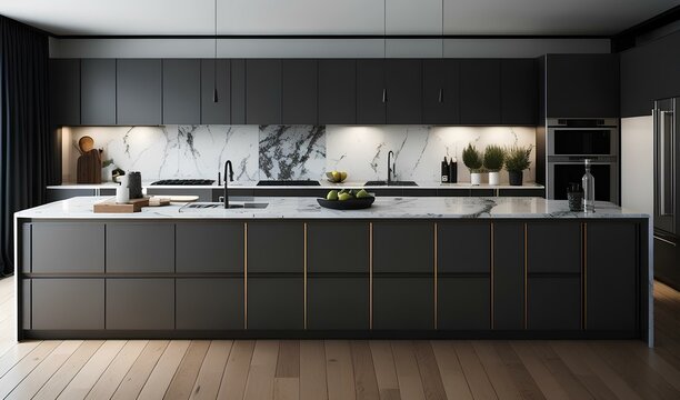 interior of modern kitchen with marble finish